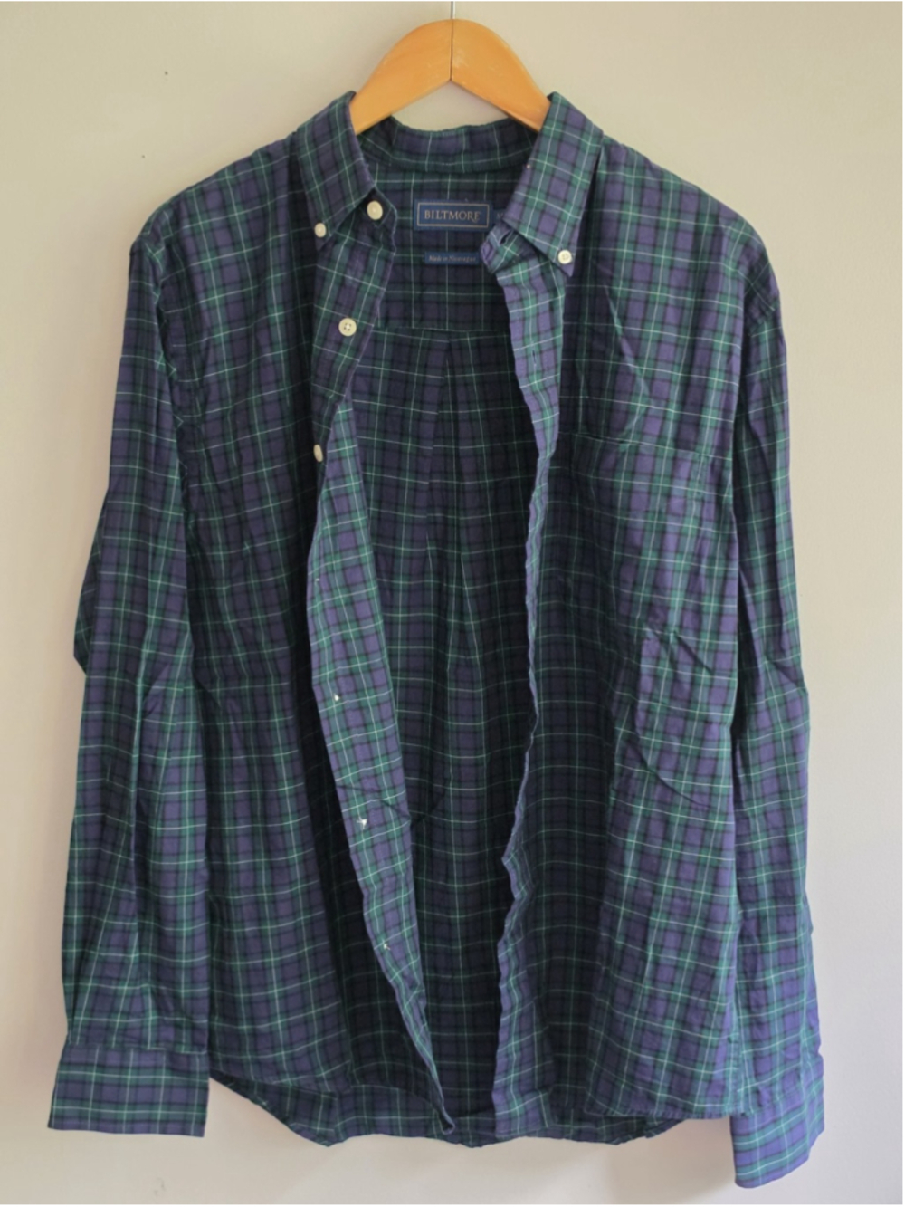Biltmore Plaid Button Down Shirt Long Sleeve Green Blue Purp Blackwatch Tartan M